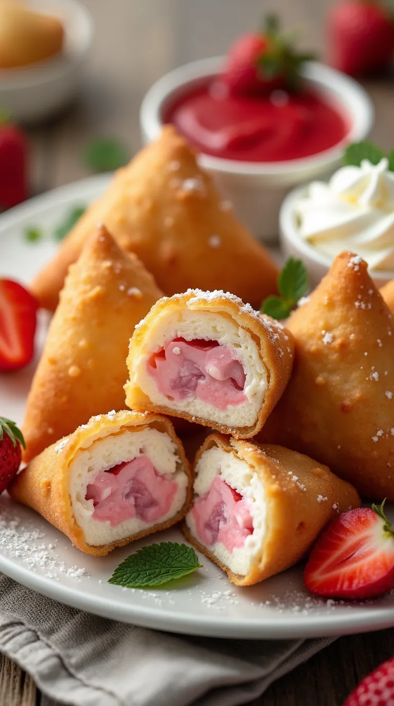 Deep-Fried Strawberry Cheesecake Stuffed Wonton Bites